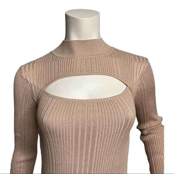 NEW House of Harlow 1960 Revolve Dress Nude Rib Knit Keyhole Bodycon M - Picture 4 of 11